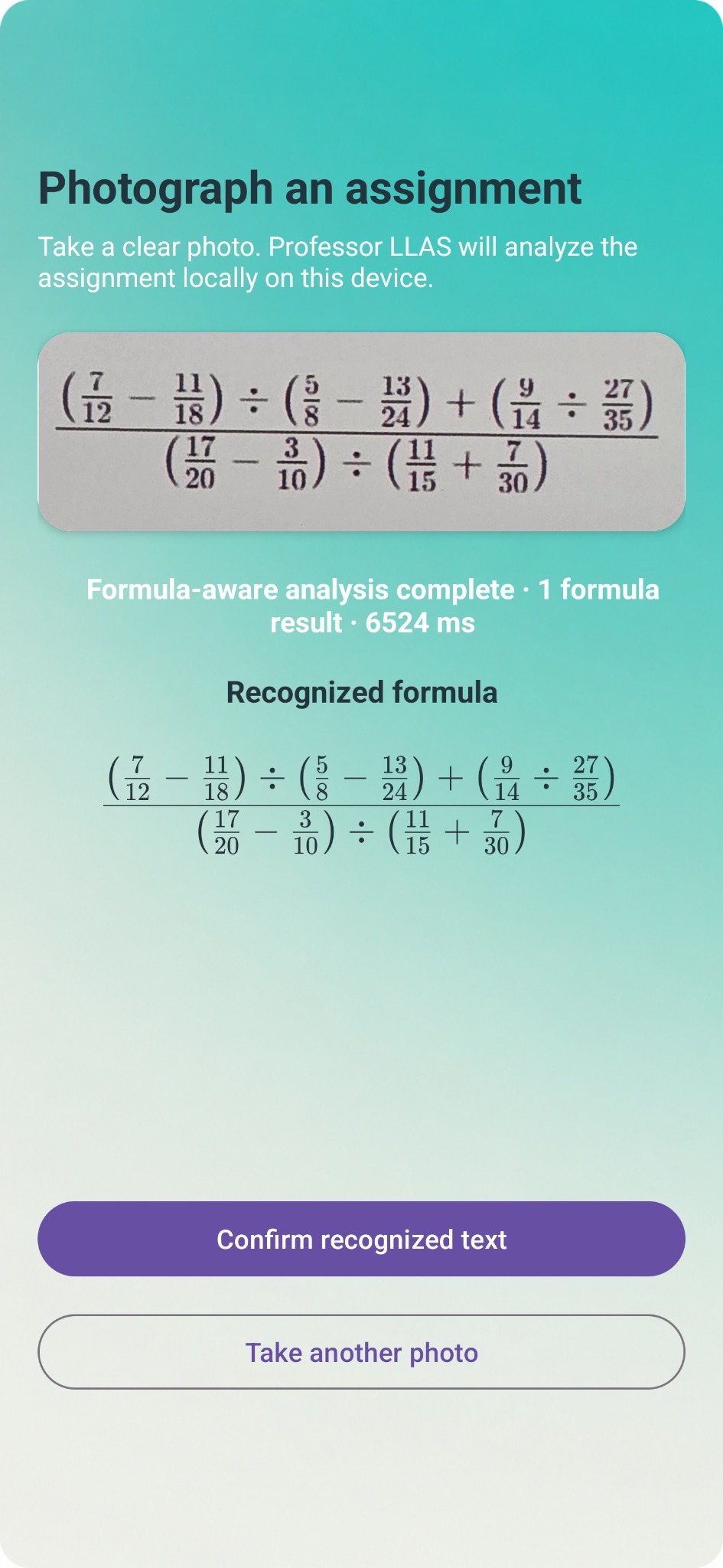 Erkennung einer mathematischen Aufgabe in Professor LLAS