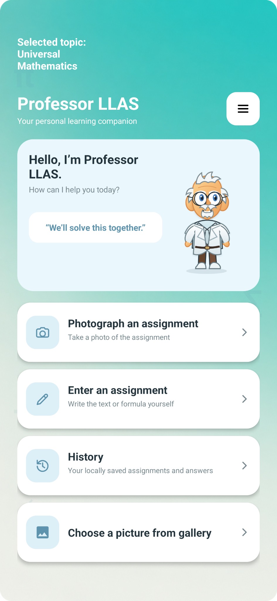 Hauptmenü von Professor LLAS