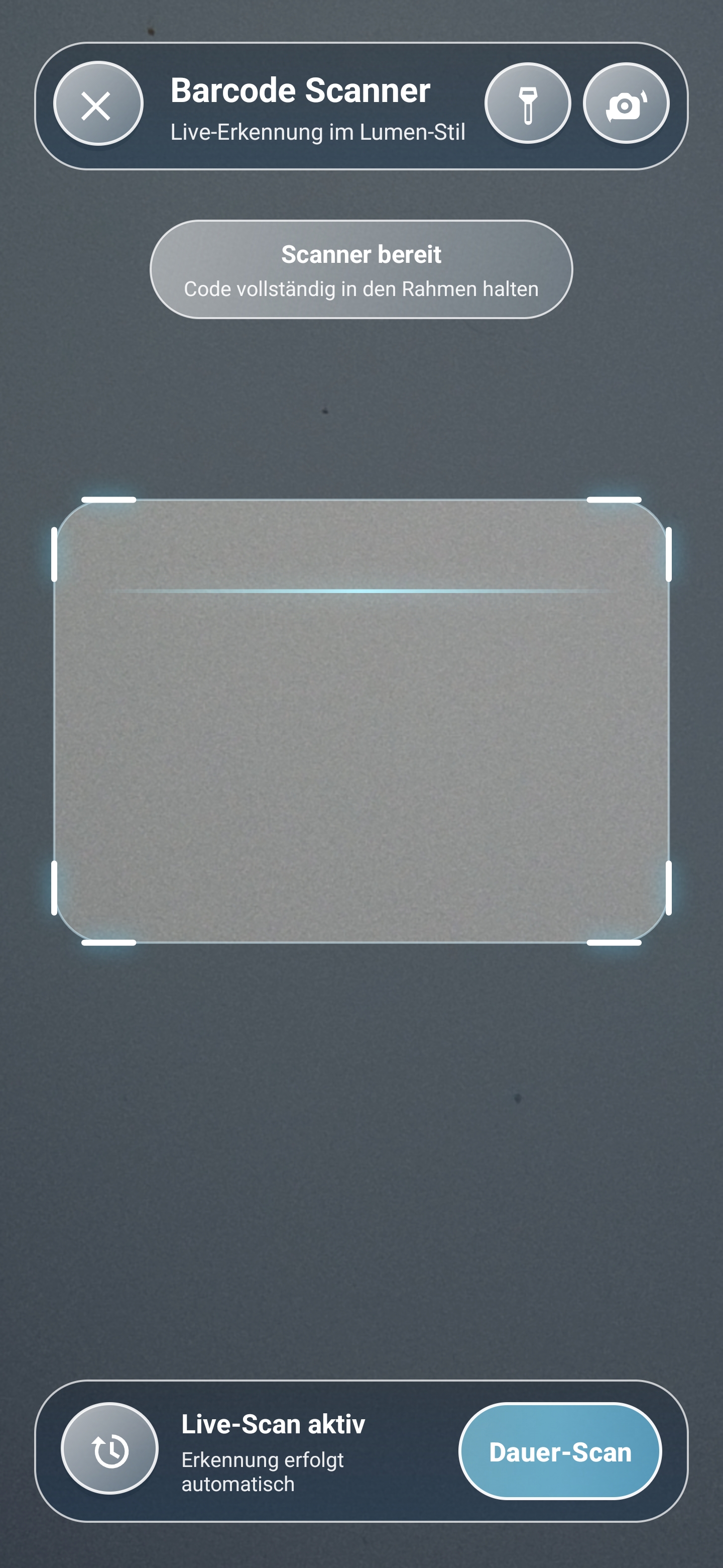 Barcode-Scanner in Lumen Cam Scanner