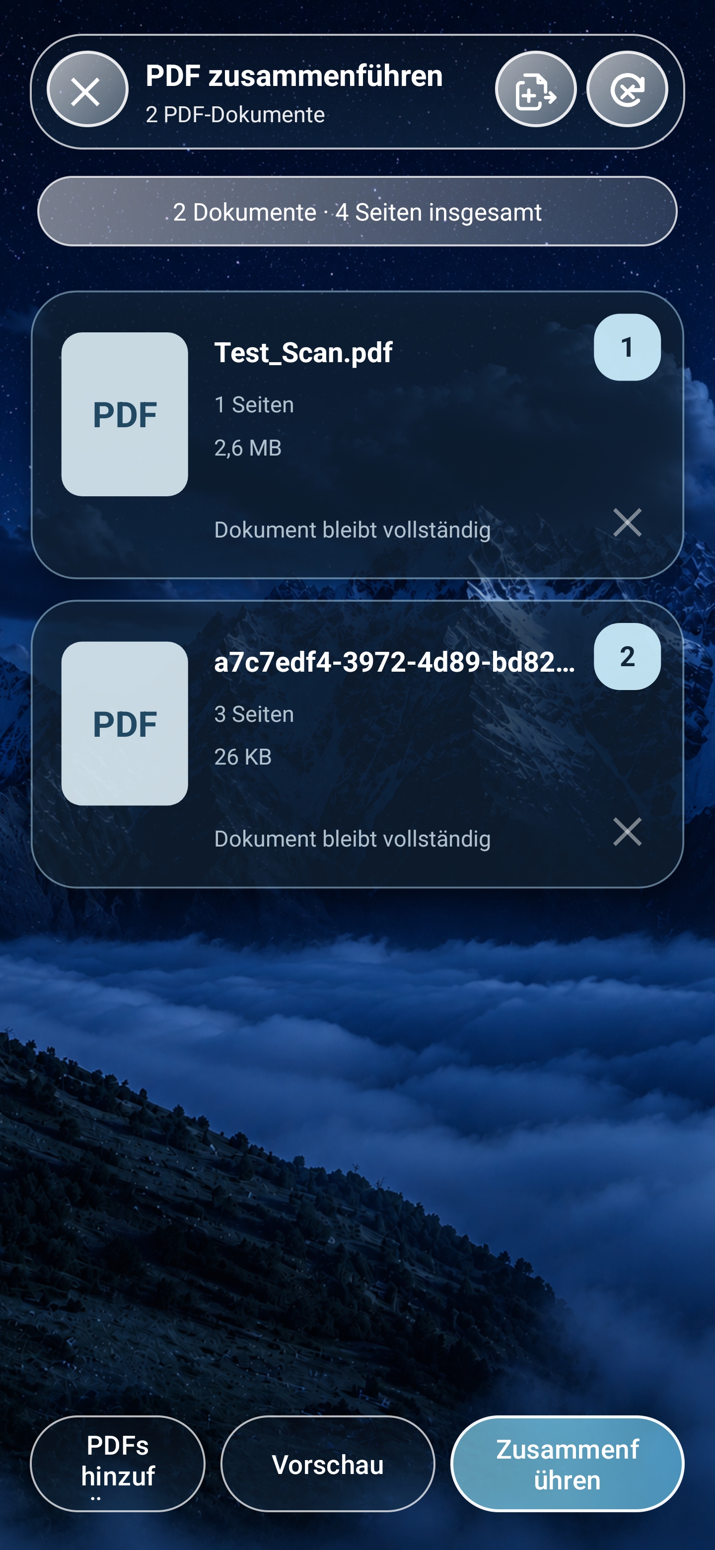 PDF zusammenführen in Lumen Cam Scanner