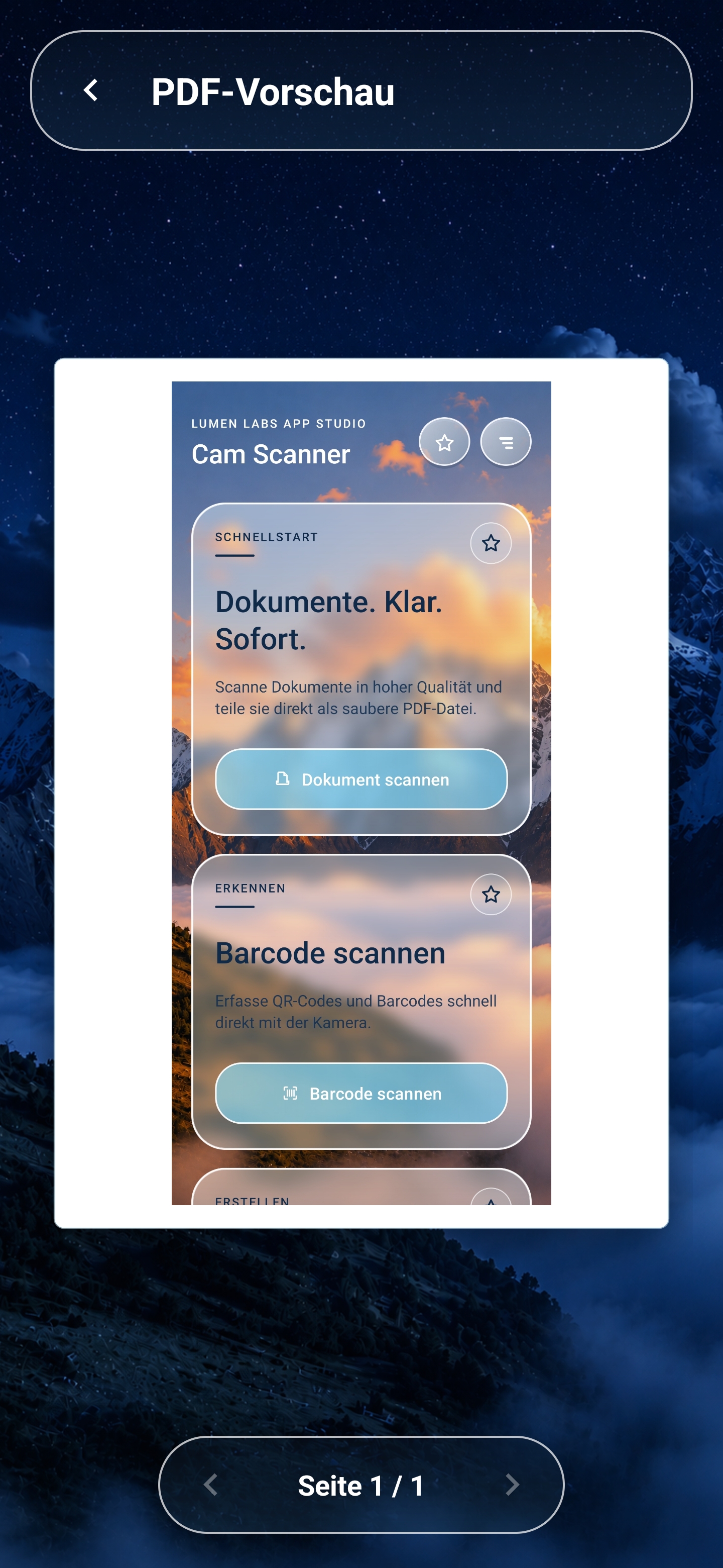 PDF-Vorschau in Lumen Cam Scanner