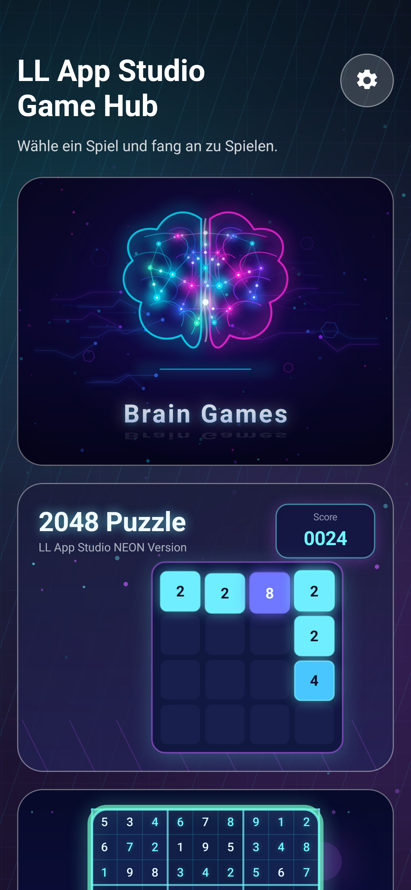 Spieleübersicht in Lumen Game Hub
